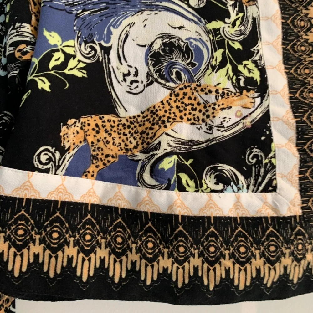 Free People Leopard Baroque Top XS Womens Blouse Tie Sleeve Boho Festival Artsy